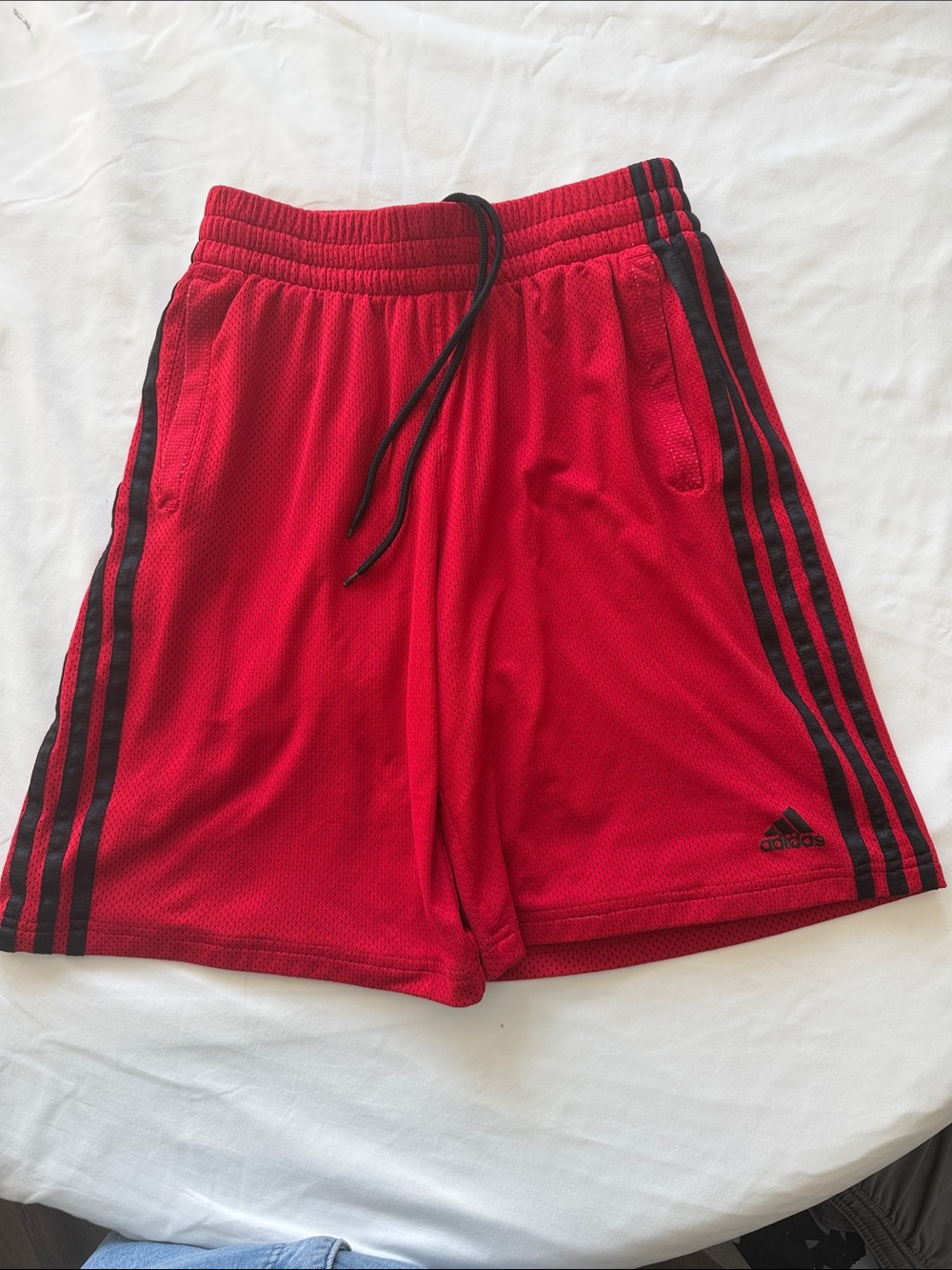 adidas Men’s Red Athletic Shorts with Black Three Stripes